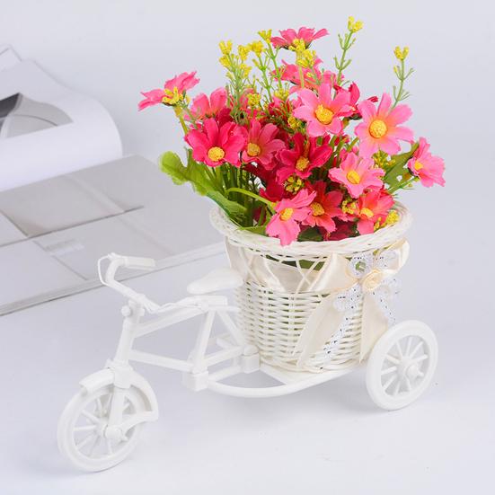 Bicycle Artificial Woven Flower Basket Tricycle Planter Large Capacity Multi-Function Decorative Nostalgic Plant Rack Flower Stand