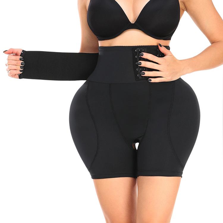 

9 Rows Hooks Lace Up Open Crotch Shapewear Shorts, Hip Padded Tummy Control Waist Trainer S чёрный