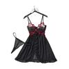 Sheer Rose Embroidery Backless Lingerie Set with Thong & Suspenders