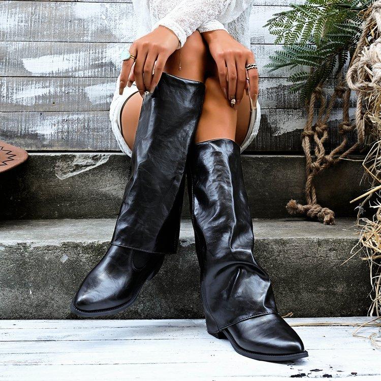 Fashion Vintage Denim Wandering Boots Women 2025 Autumn Pointed Toe Medium Heel Slip On Knee Boots Sexy Designer Women's Shoes