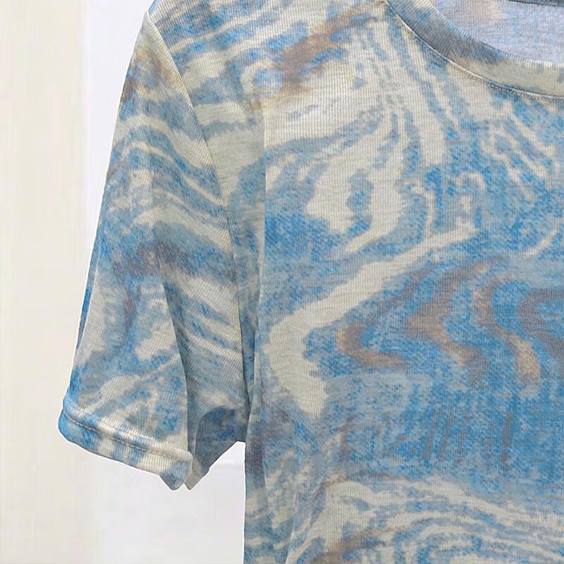 Damen Farbblock Rundhals Kurzarm T-Shirt