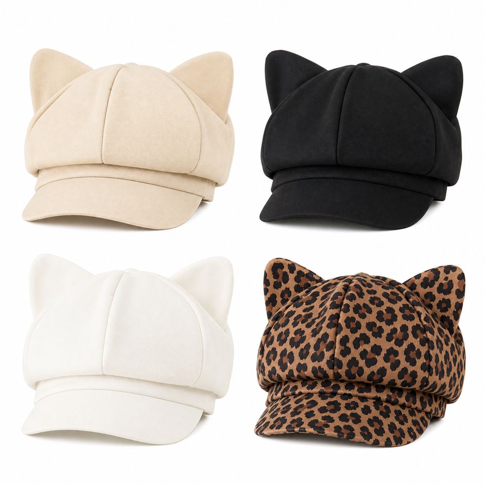 Leopard Print Beret Cap Anti-UV Painter Hat Fashion Cat Ear Hat Outdoor Sports