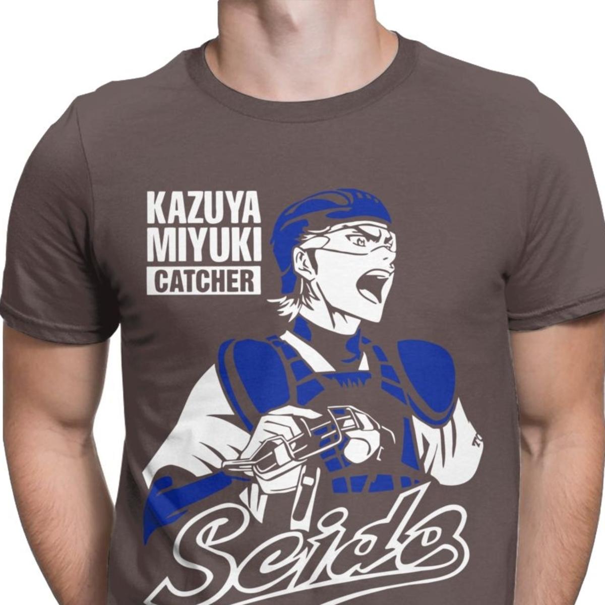 Mens Kazuya Miyuki Anime Funny T Shirt 2024 High Quality Fashion Printed Diamond No Ace Pure Cotton Clothing Shirt S