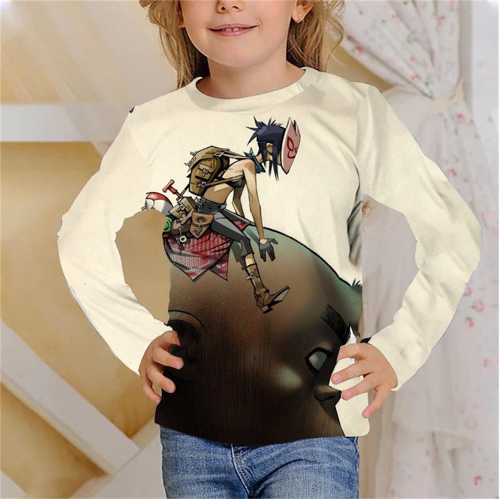 Rock Band Gorillaz Children's 3D Digital Printing Girl Fashion Trend Round Neck Long Sleeved T-shirt