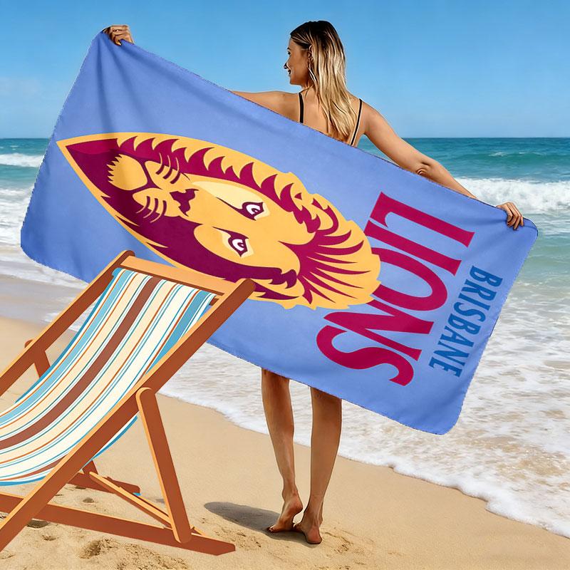 Brisbane Lions Roar Print Beach Towel, Large Soft Quick Dry Towel for Beach Camping Swimming