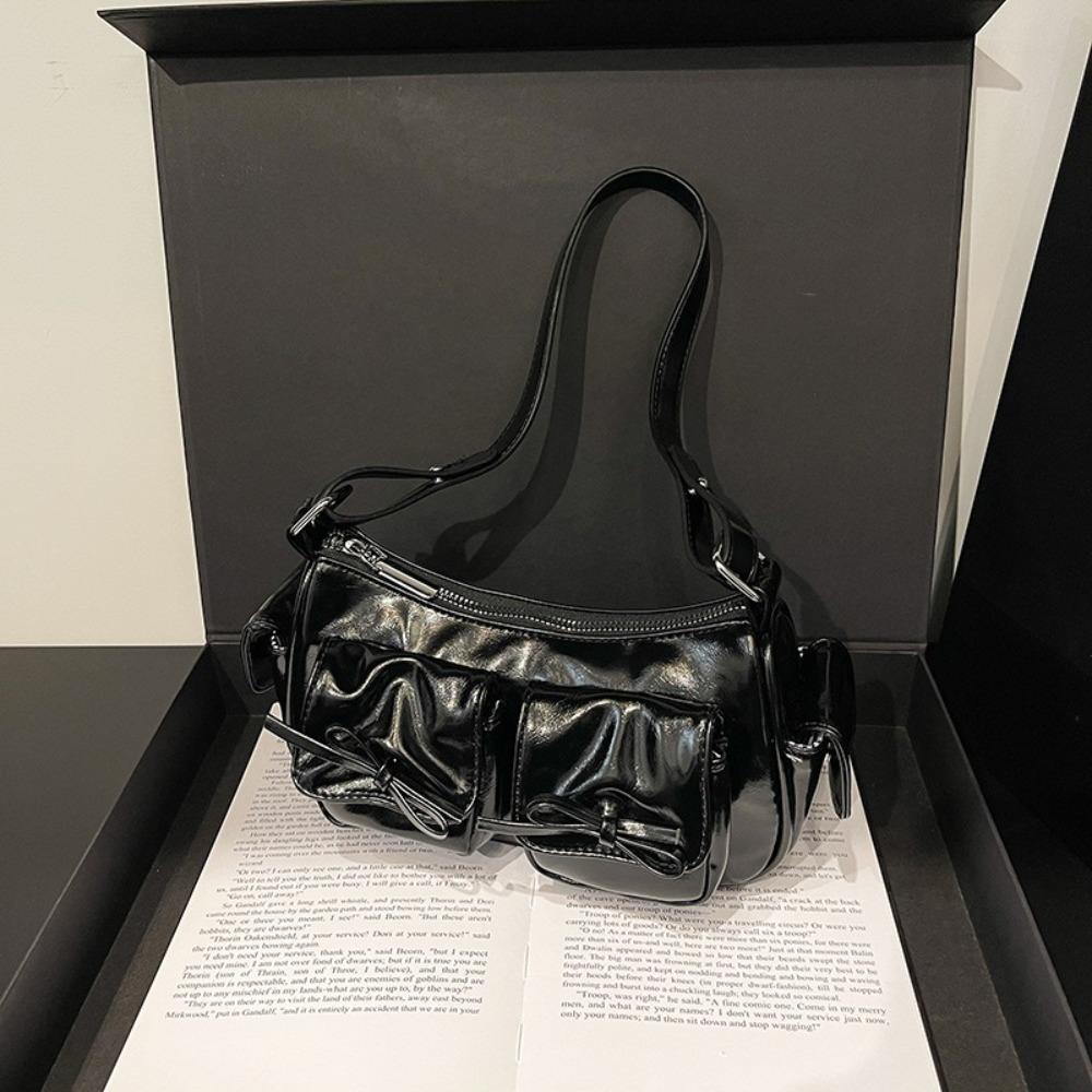 Multiple Pockets Bow Crossbody Bag Y2K Women Handbag Portable PU Leather Underarm Bag Outdoor