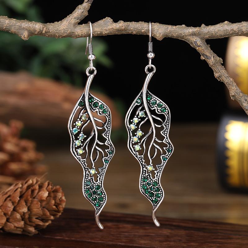 

New Design Leaf Earrings For Women Geometric Hollow Drop Dangle Long Earrings Zircon Crystal Rhinestone Ethnic Earrings Brincos