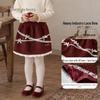 Keying Girls Vintage Sweet Burgundy Strawberry Dot Winter Outfit