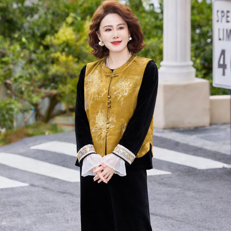 

Mother s Day Stylish 2026 Chinese Spring Suit: Elegant Three-Piece Set for Middle-Aged & Elderly Women 4XL (suitable for 135-150 jin)
