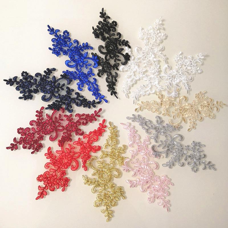 Lace Applique Sew on Patch Fabric 1Pair Embroidery Flower Exquisite Trim Patches Crafts Stickers Bag Gown Decoration Wholesale