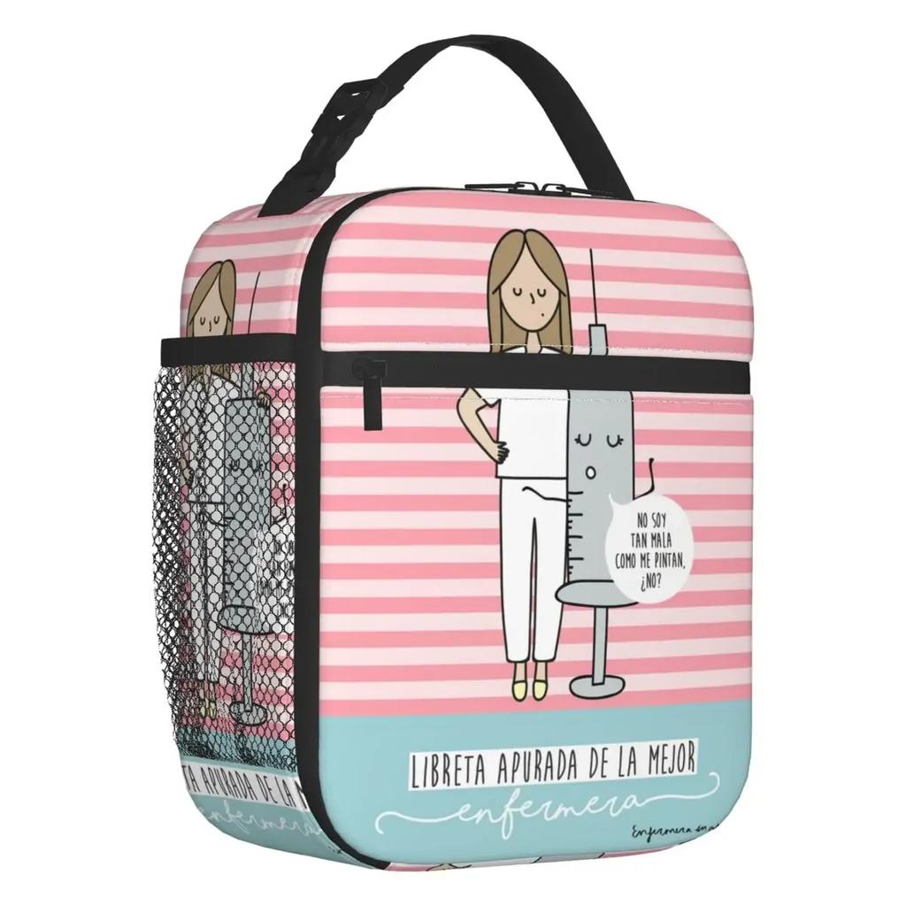 Cartoon Ladies Nurse Doctor Printed Portable Lunch Box for Women Multifunction Cooler Thermal Food Insulated Lunch Bag