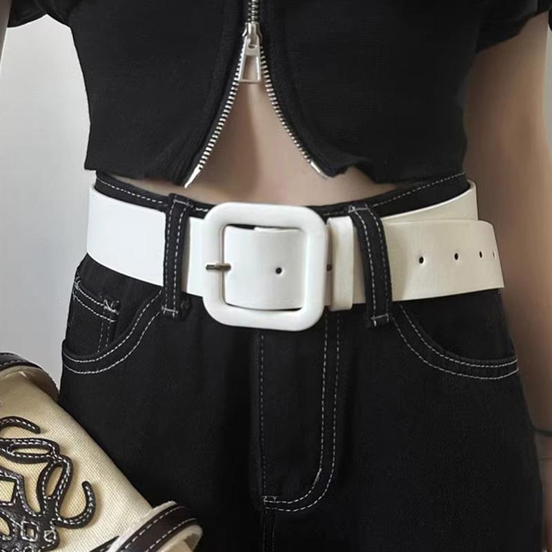 Wide PU Leather Women Belt Simple Pin Buckle Adjustable Wild Waistband Female Student Jeans Pant Decorative Hip Hop Y2K Straps