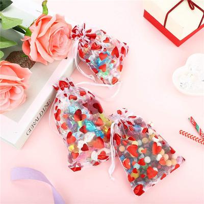 100 Stück/Beutel Valentinstag Liebe Pfirsichherz Netz Snack Süßigkeiten Netzstoffbeutel Netzstoff Schmuckbeutel Kosmetik Kordelzug Aufbewahrungsbeutel