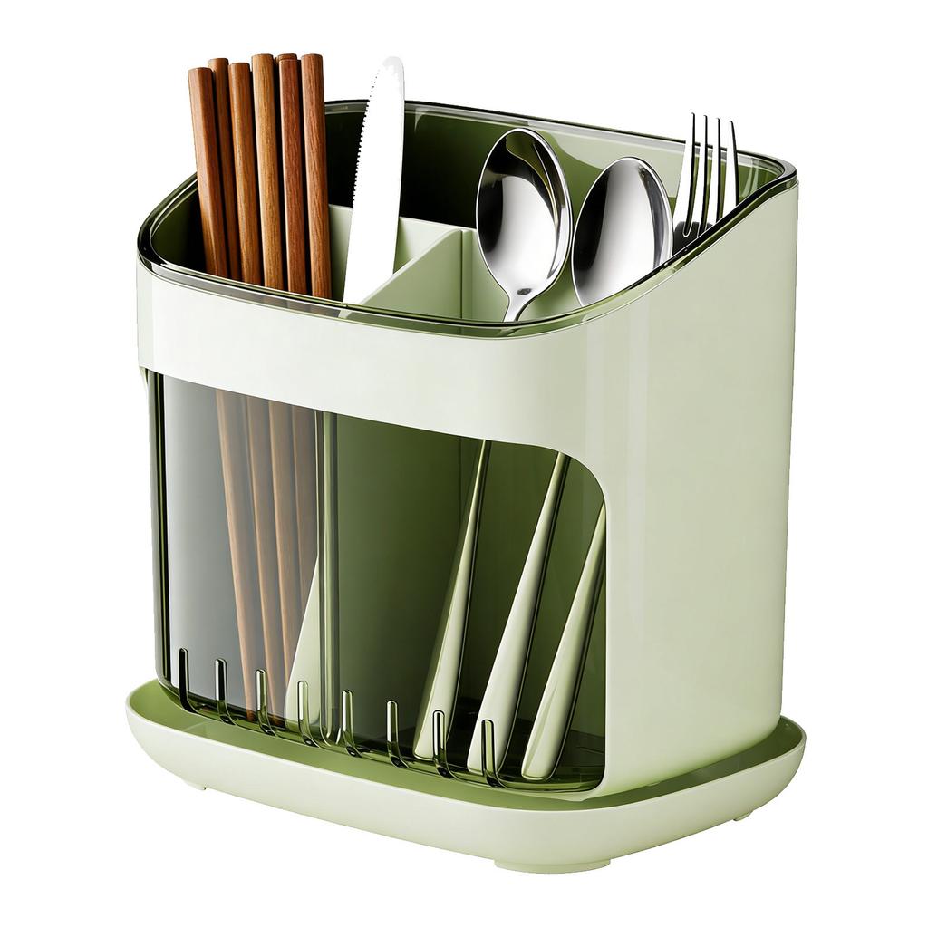 Utensil Holder with Drain Tray Multiple Compartments Minimalist Countertop Utensil Organizer for Kitchen Chopsticks