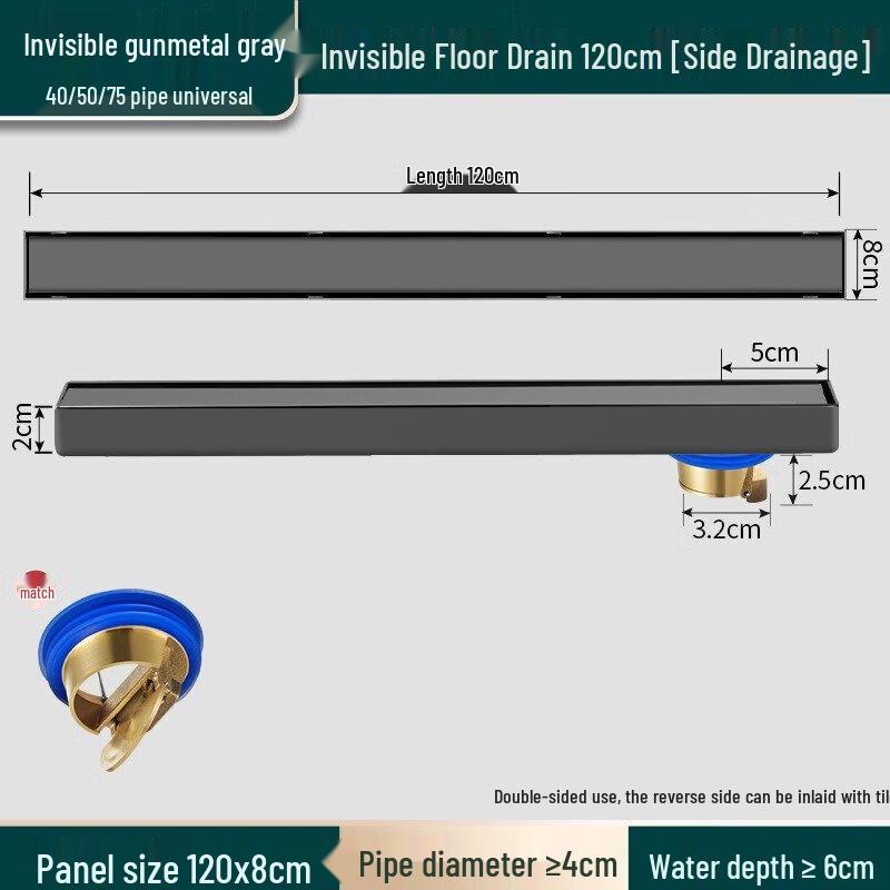 MDNG 304 Stainless Steel Long Strip Invisible Floor Drain