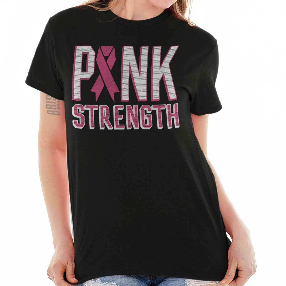 Pink Strength Ribbon Breast Cancer Awareness Womens Graphic Crewneck T Shirt Tee XXL