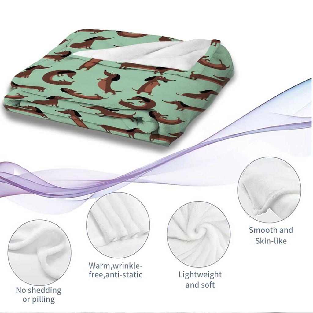 1pc Sausage Dog Print Flannel Blanket Soft Comfortable Multiple Sizes Living Room Nap Sofa Cover Portable Machine Washable