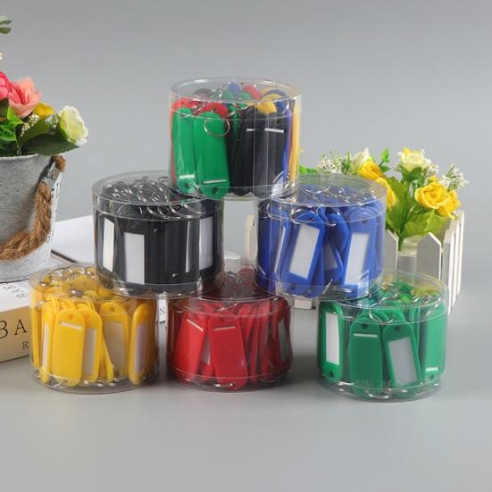 50Pcs Key Tags Bright Colors Plastic Waterproof Writable Hotel Key Organizer with Detachable Metal Rings Crack-resistant Key Labels