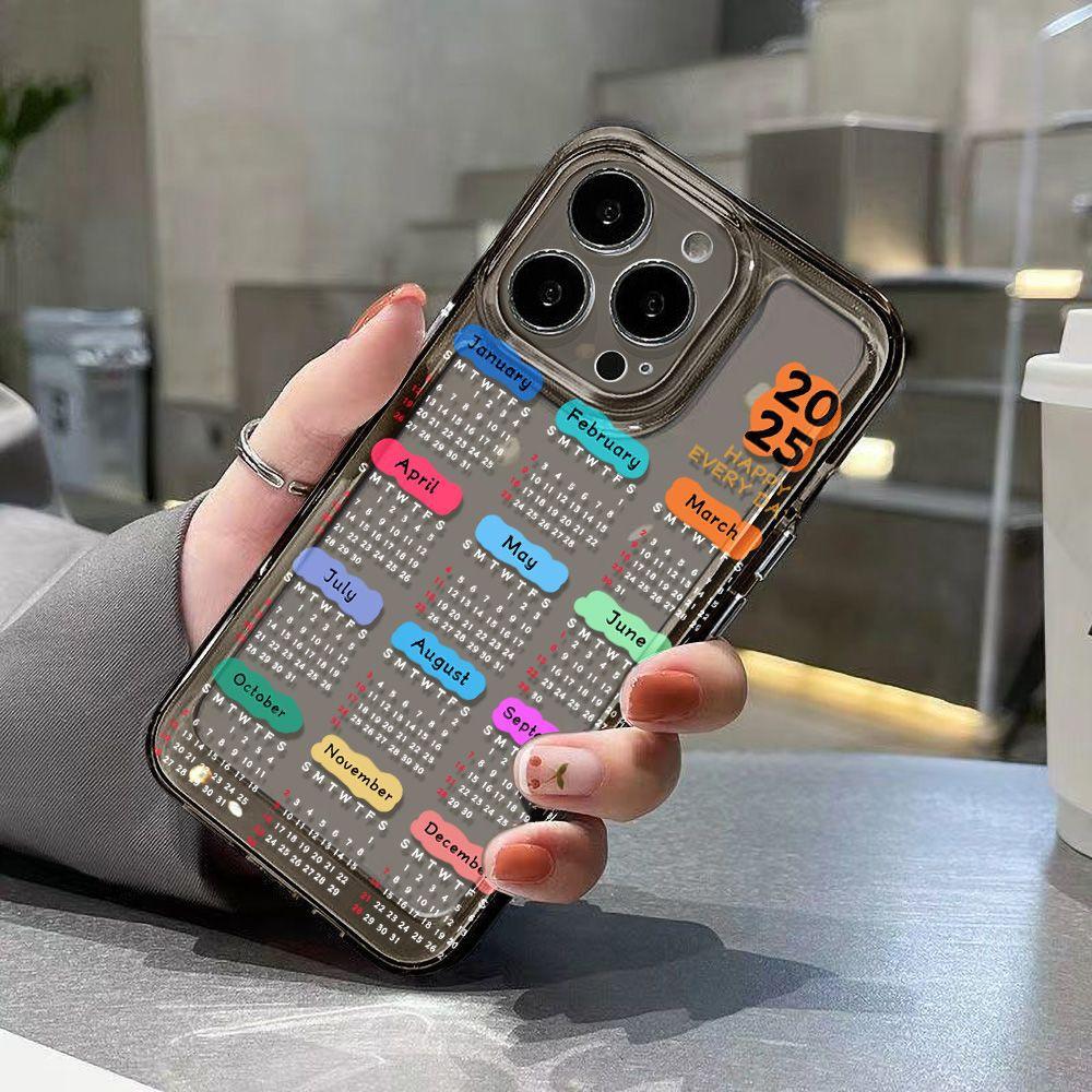 2026 White Character Calendar for iPhone17 Space Phone Case Apple 16promax Transparent 15/14 Fine Hole