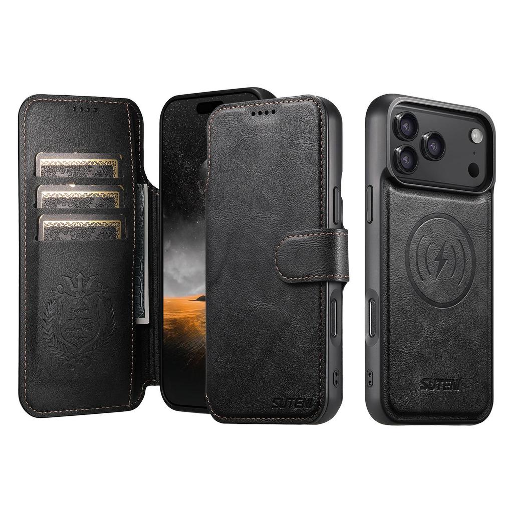 iPhone 17 Pro Max Flip Case with Card Slot, Magnetic Snap, Wireless Charging, Stand Function, and Leather Finish
