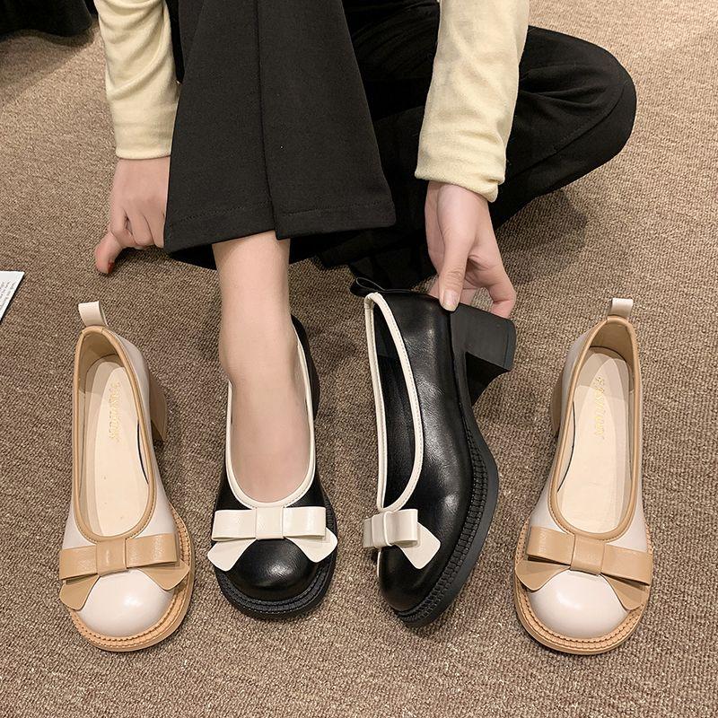 Black Ladies Pumps with Medium Heels Women's Mary Jane Shoes Bow Popular Stylish Lastest Chic and Elegant Luxury Brand Casual 39