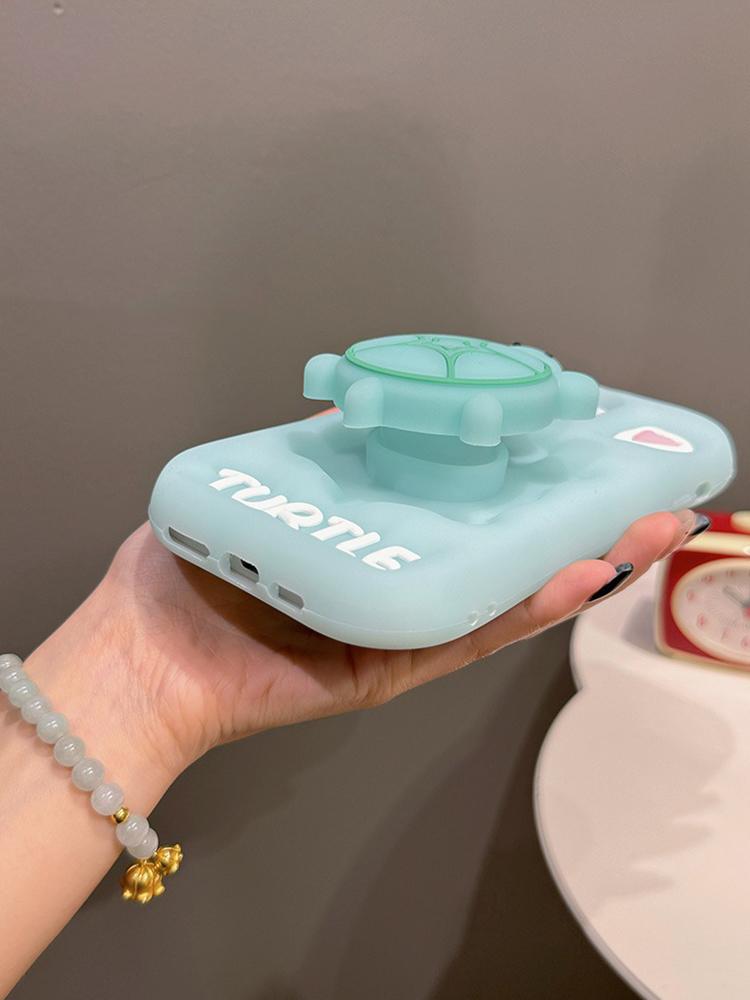 Cartoon Cute Luminous Turtle Kickstand Soft Silicone Case For iPhone 17 16 15 14 13 11 12 Pro Max Phone Cover With Holder