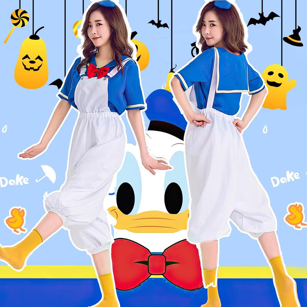 TUAHOUS Halloween Cosplay Cute Sailor Uniform Anime Costume Halloween Donald Duck Costume Adult 4-Piece Sailor Uniform Set (Outfit + Tie + Hat +