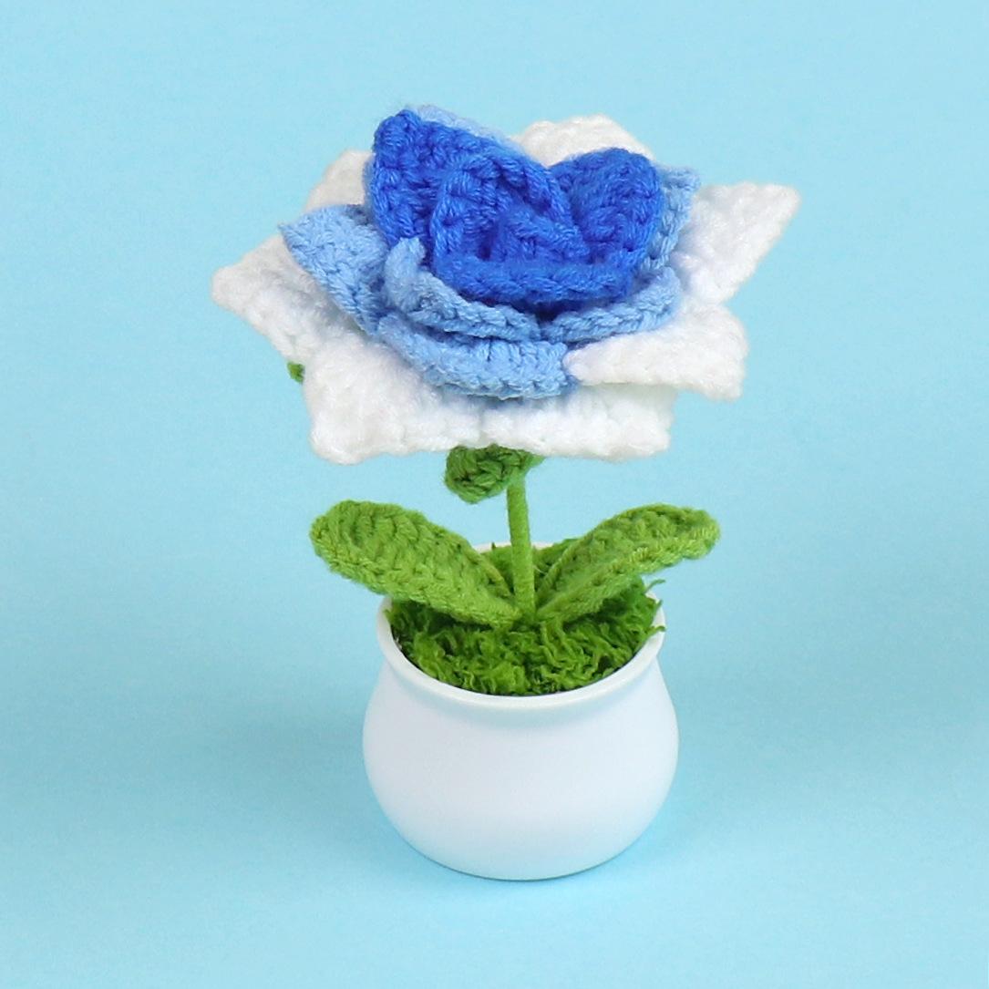 

Artificial Rose Flower Creative Knitting Flower Potted Crochet Rose Flowers Table Decor Knitted Plant