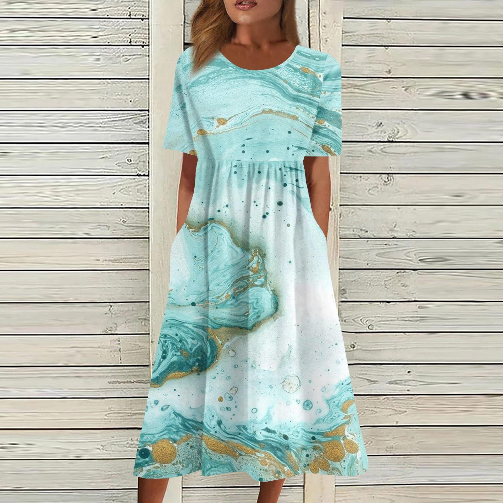 

Жен. Повседневные платья Платья с принтами Летние платья С принтами Плиссированные платья-миди с круглым вырезом Классический Классический На открытом воздухе Повседневные С короткими рукавами Свободные платья XXXL