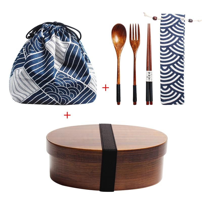 Wooden lunch box set Japan Style bento box for children sushi container 1-layer table valve table valve wooden lunch box with partitions | Breakfast b