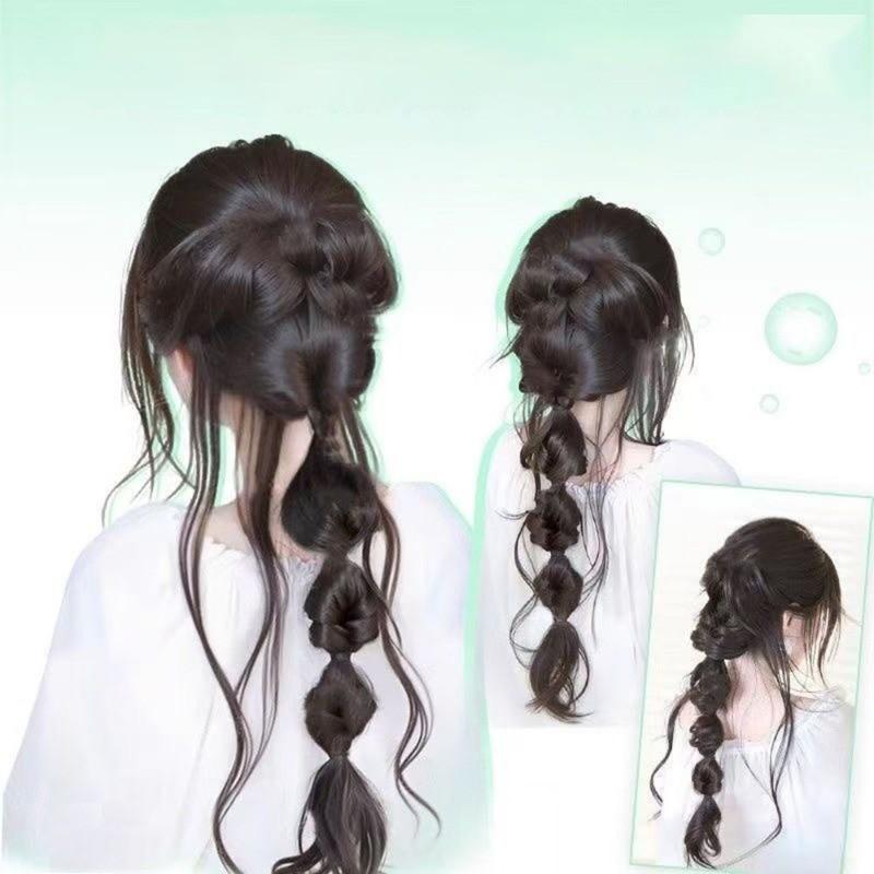 45cm Summer Ins Style Synthetic Braided Bubble Braids Wig Clip Sweet Girl Natural Fluffy Twisted Ponytail Hair Extension