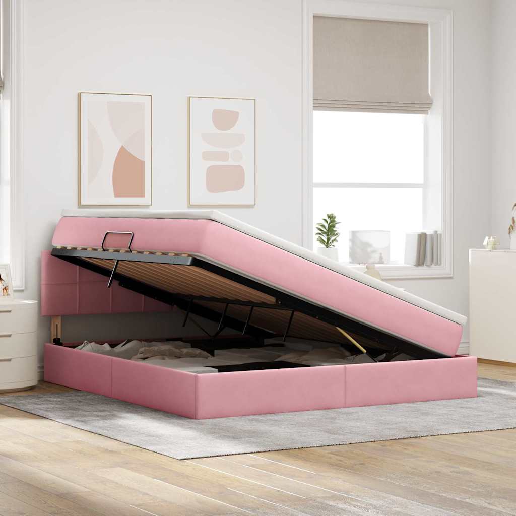 Storage Bed with Mattress Pink 160 x 200 cm Velvet