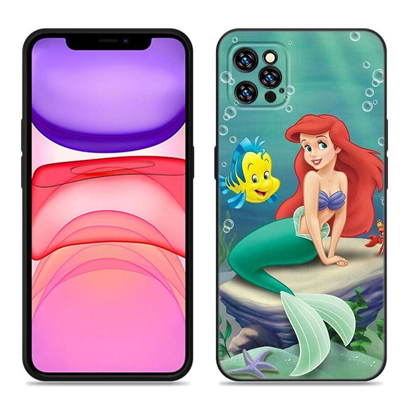 The Little M-Mermaid Phone Case For Apple iPhone 12 13 Mini 11 14 15 Pro Max 7 8 Plus X XR XS SE 2020 2022 Black Silicone Case