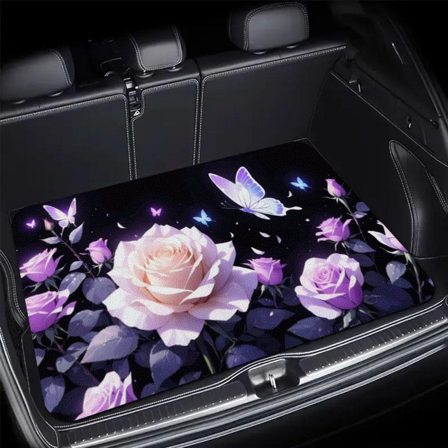 1Pcs Purple Rose Butterfly Car Trunk Mat Anti Slip Cargo Liner Waterproof Storage Protector for SUV Sedan