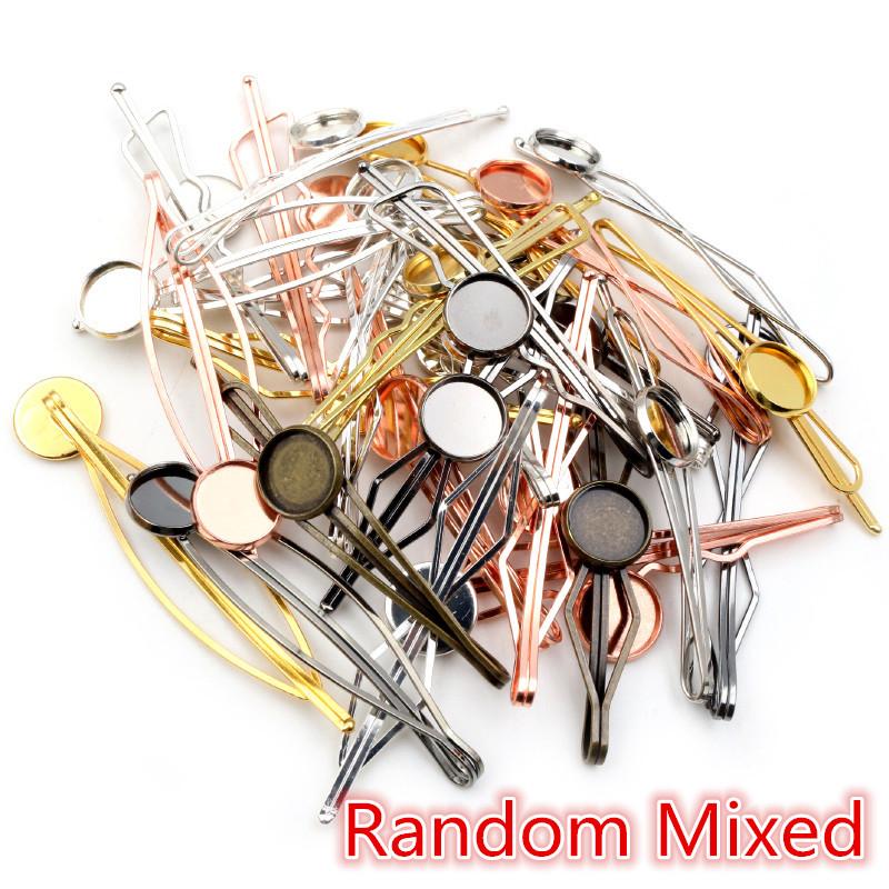 Fashion 12mm 10pcs 5 Styles High Quality 6 Colors Copper Material Hairpin Hair Clips Hairpin Base Setting Cabochon Cameo Base