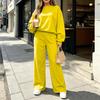 Women's Casual Fashion Long Sleeve High Waist Wide Straight Leg Sweatsuit Set