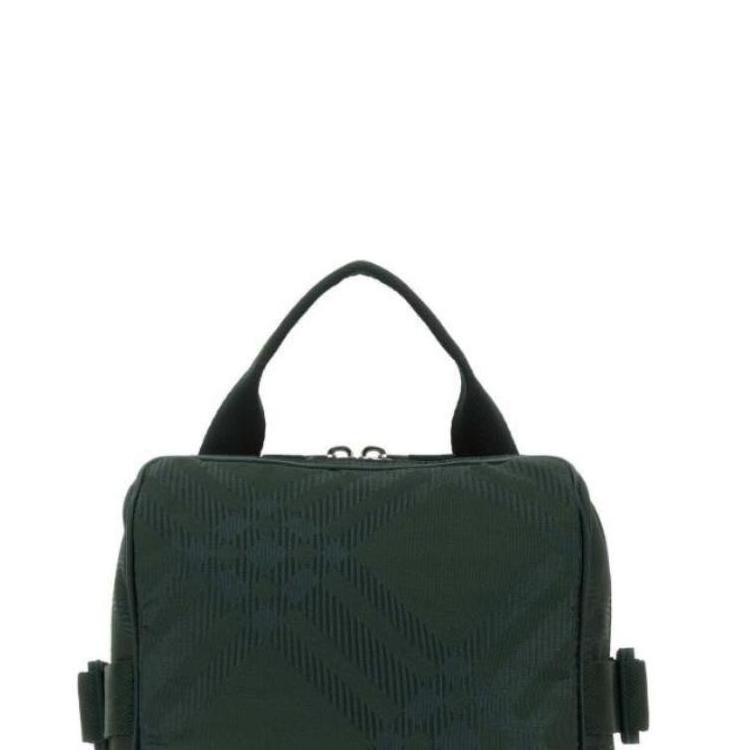 Burberry Check Fabric Travel Tote Bag, Luxury Dark Green Lightweight Duffle Handbag for Men, Business Trip & Gym Use 80834361