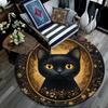 Golden Framed Black Cat Round Area Rug,Carpet Rug for Living Room Bedroom Sofa Playroom Decor,Non-slip Floor Mat
