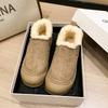 Women's Lightweight Chunky-Soled Winter Insulated Fur-Lined Snow Boots Slip-Resistant Cushioned Casual Athletic Cotton Boots Slip-On Loafers