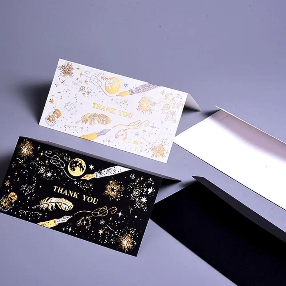 5pcs Two-color Hot Stamping Thank You Card Cute Handmade Message Blessing Card Unique Creative Folding Card Birthday
