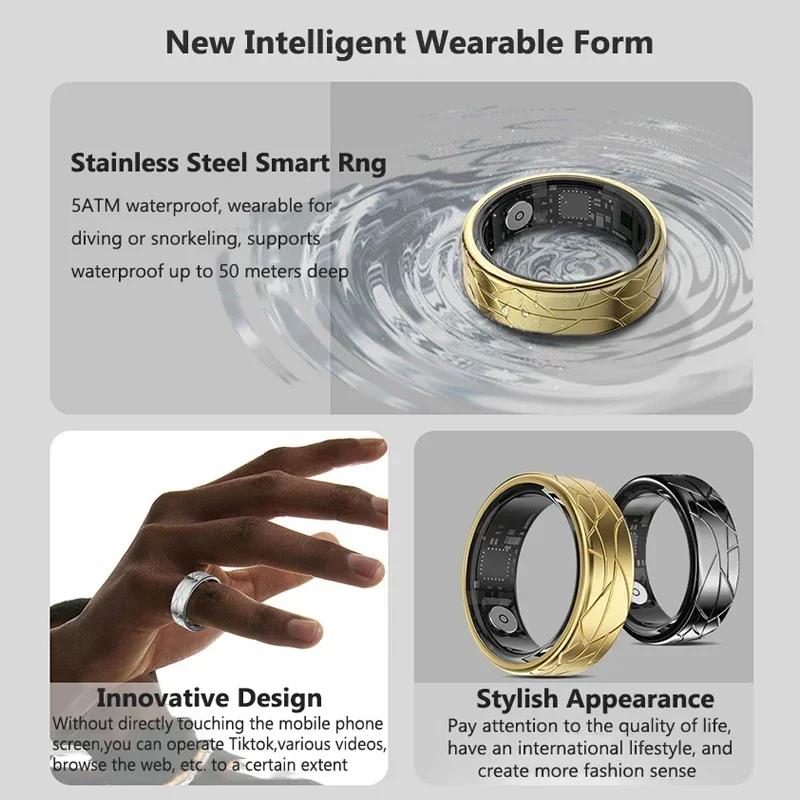 Smart Ring Women Health Tracker Heart Rate Blood Oxygen Camera Control Brush Video 5ATM Waterproof Multi-sport Men Fitness Ring