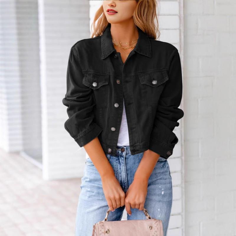 Womens Slim Fit Denim Jacket Long Sleeve Casual Chic Blazer Top Blue Black White Pink