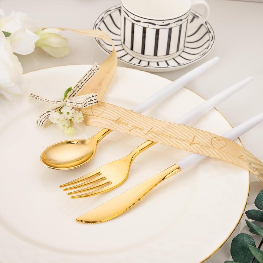 I00000 60 Pcs Gold Plastic Silverware Heavy Duty Gold Plastic Cutlery Super Bowl Party Disposable Silverware Set Includes 20 Go
