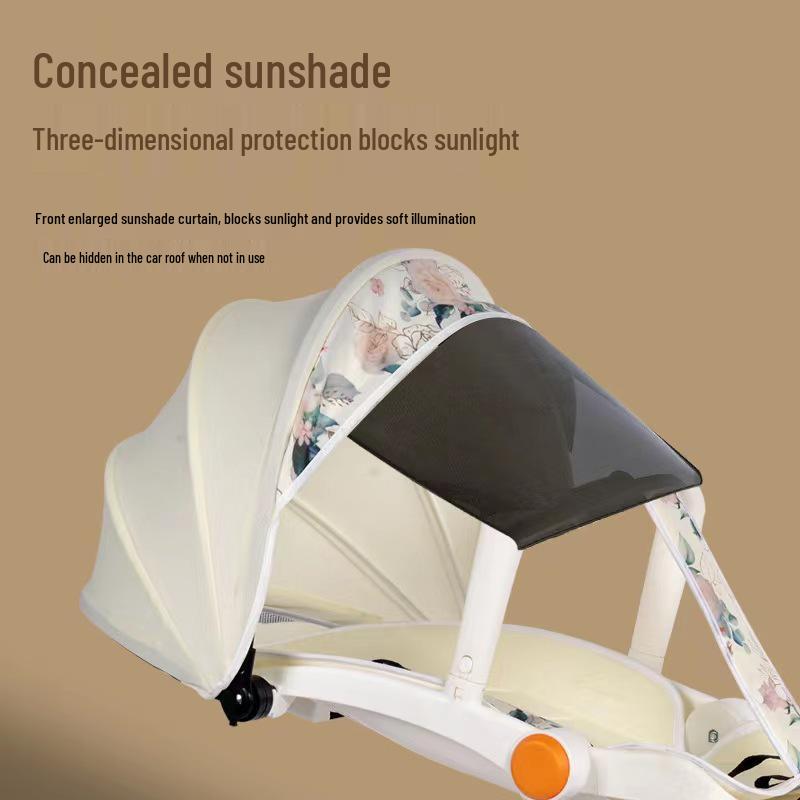 Cărucior pliabil bidirecțional cu șasiu înalt pentru bebeluș, cu patru roți