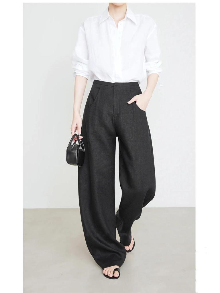 Old Money Style Linen Wide-Leg Pants - New Summer Fashionable White Casual Banana Pants
