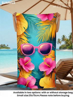 Vibrant Tropical Sunglasses and Hibiscus Print Quick Dry Lightweight Breathable Comfortable Beach Towel Summer Pool Outdoor Use