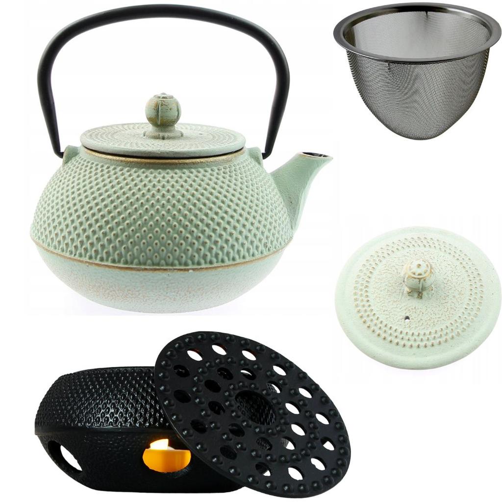 Kettle 0.8L Cast Iron Teapot Infuser Tea Strainer Set + Warmer