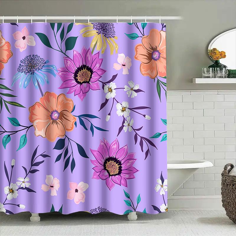 Floral Shower Curtain Purple Pink Orange Sunflower Blue White Blossom Decorative Bathroom Liner Home Improvement Accessories 69X