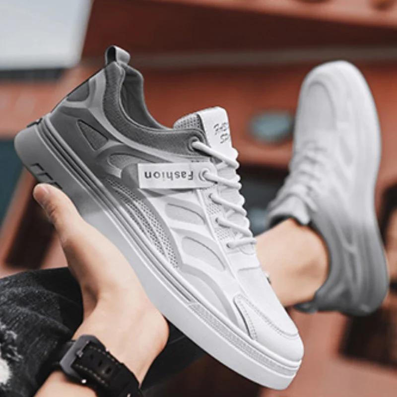 New Men's Vulcanized Shoes PU Leather Comfortable Mesh Breathable Men Casual Sports Shoes 2024 Fashion Versatile Tenis Masculino