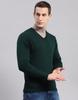 Monte Carlo Mens Solid Green V Neck Full Sleeve Pullover
